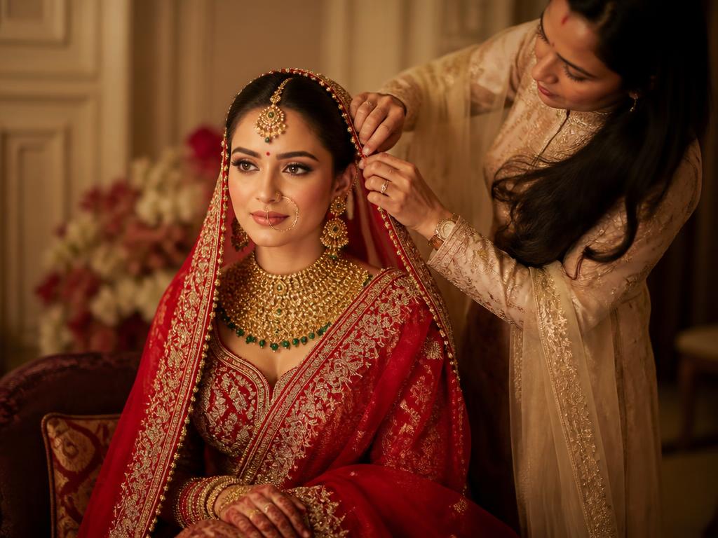 Indian bride in traditional jewellery with bridal makeup