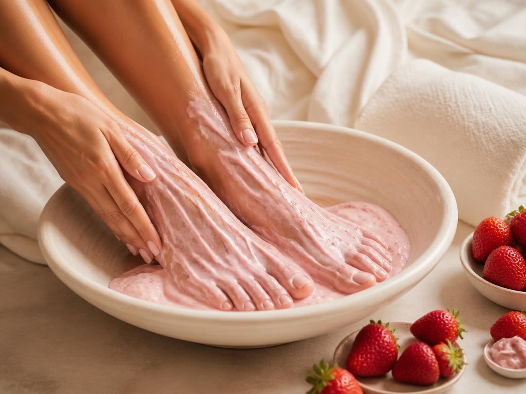 Creamy pedicure treatment in a ceramic bowl