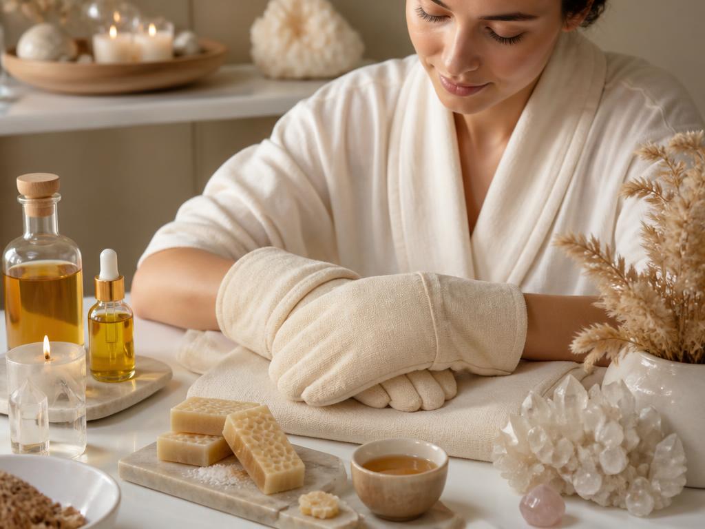 Paraffin hand treatment wrapped in warm cloth