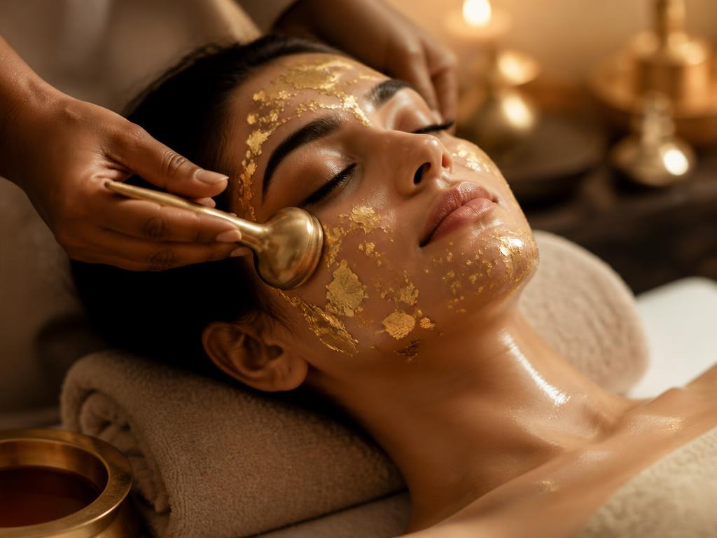 Gold leaf facial with a kansa wand massage